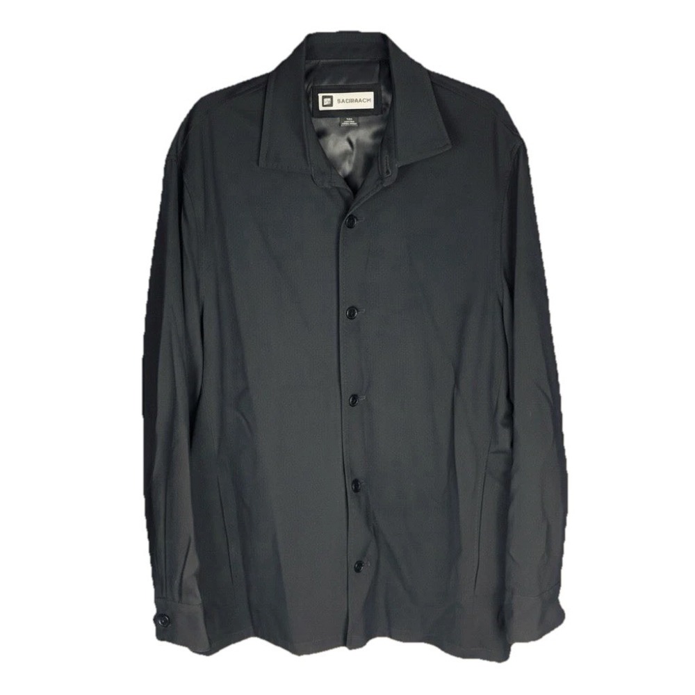 Bachrach Worker Jacket Men's L 100% Wool lined Polo Neck Buttons Black Pockets